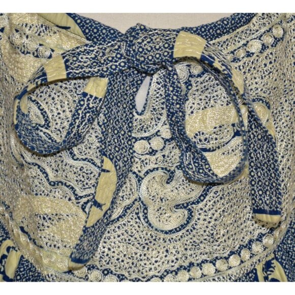 Hand Made Blue & Beige Nautical Coastal Sundress Size L Embroidered Bird Pattern - Picture 6 of 14